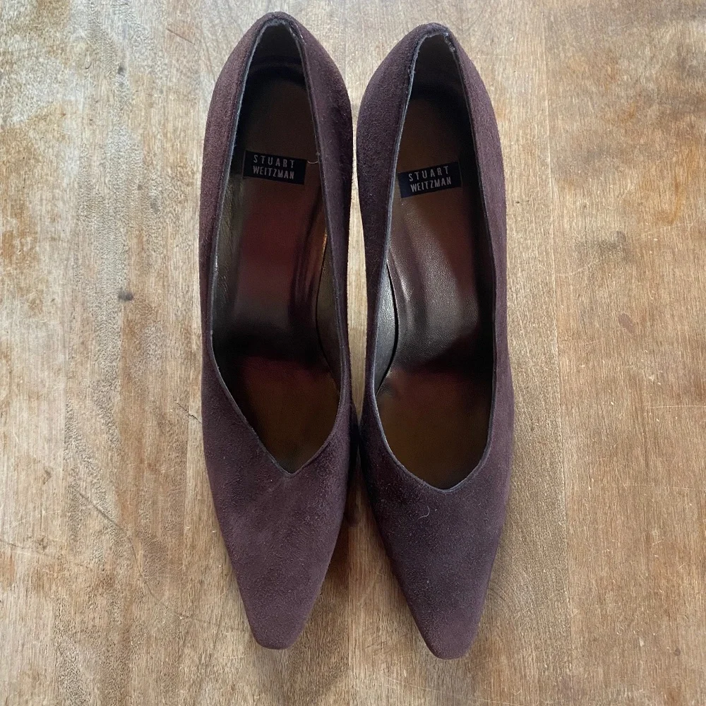 Vintage Stuart Weitzman Heels Shoes Chocolate Brown Suede Pointy Y2K 9.5 - Picture 3 of 6